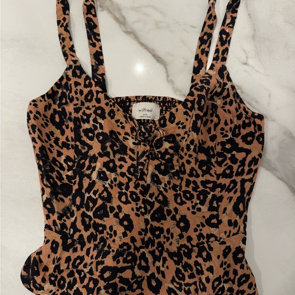 Aritzia Wilfred Leopard Print Square Neck Cami in Brown and Black